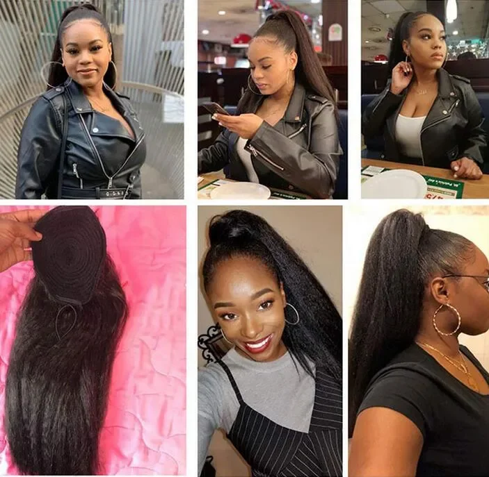 Cabelo encaracolado extensão perucas para mulheres negras africanas, longo rabo de cavalo, 4 cores