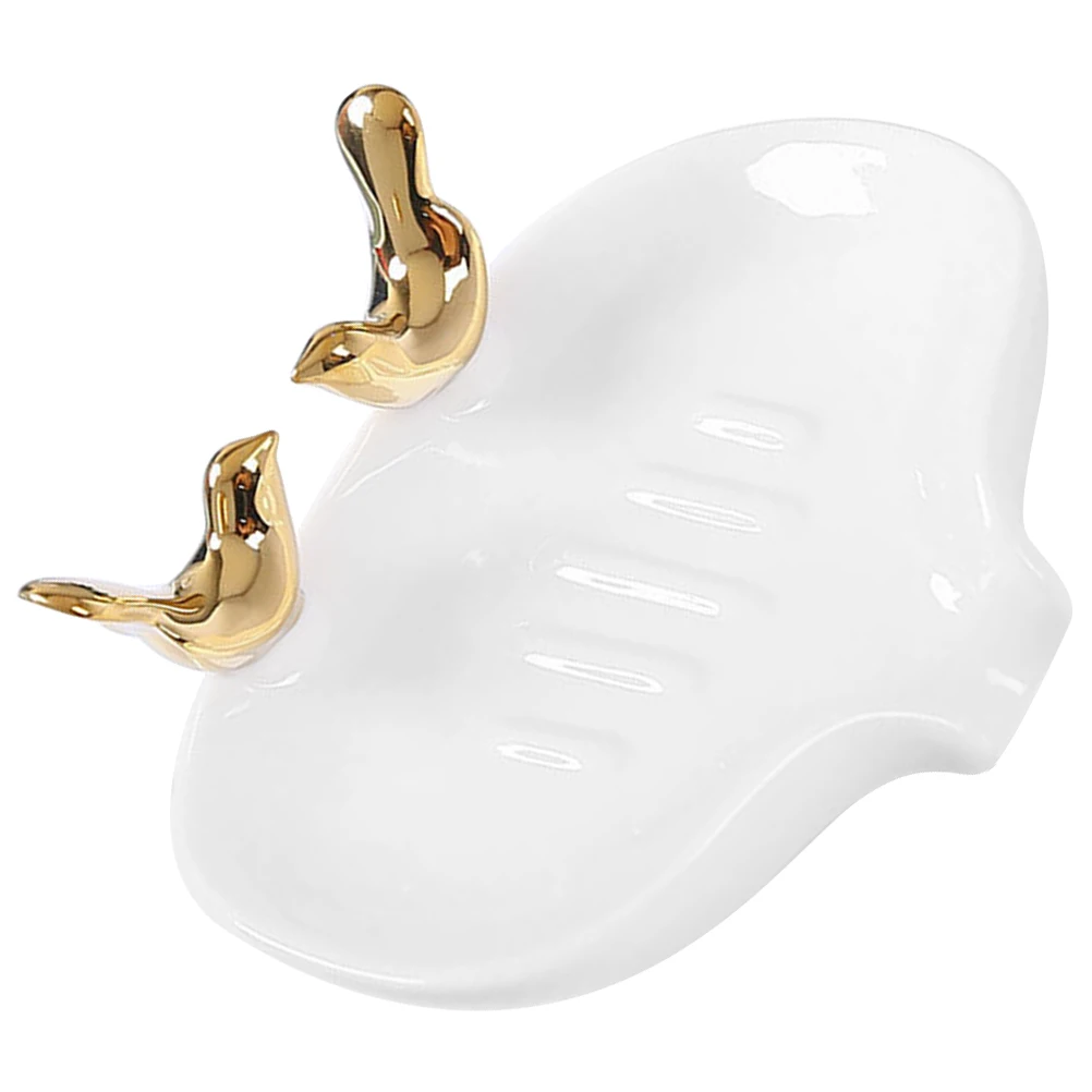 

Modern Ceramic Soap Dish with Effective Drainage System Cute Bird Motif Reusable Holder for Bathroom Kitchen Soap Storage
