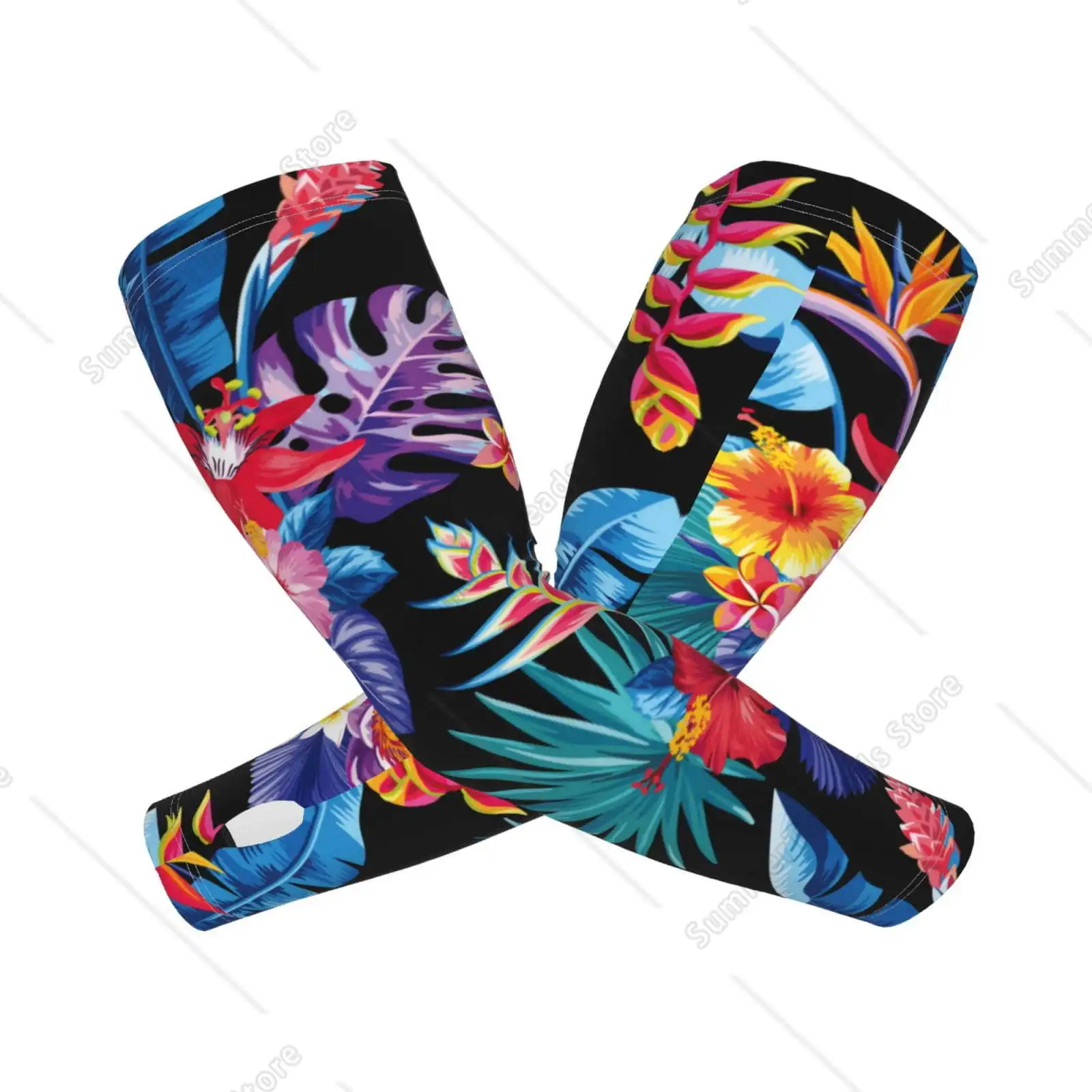 Tropical Palm Leaves Cooling Sleeves for Unsex, Arm Sleeves, UV Sun Protection Sleeve to Cover with Silicone Anti-Slip