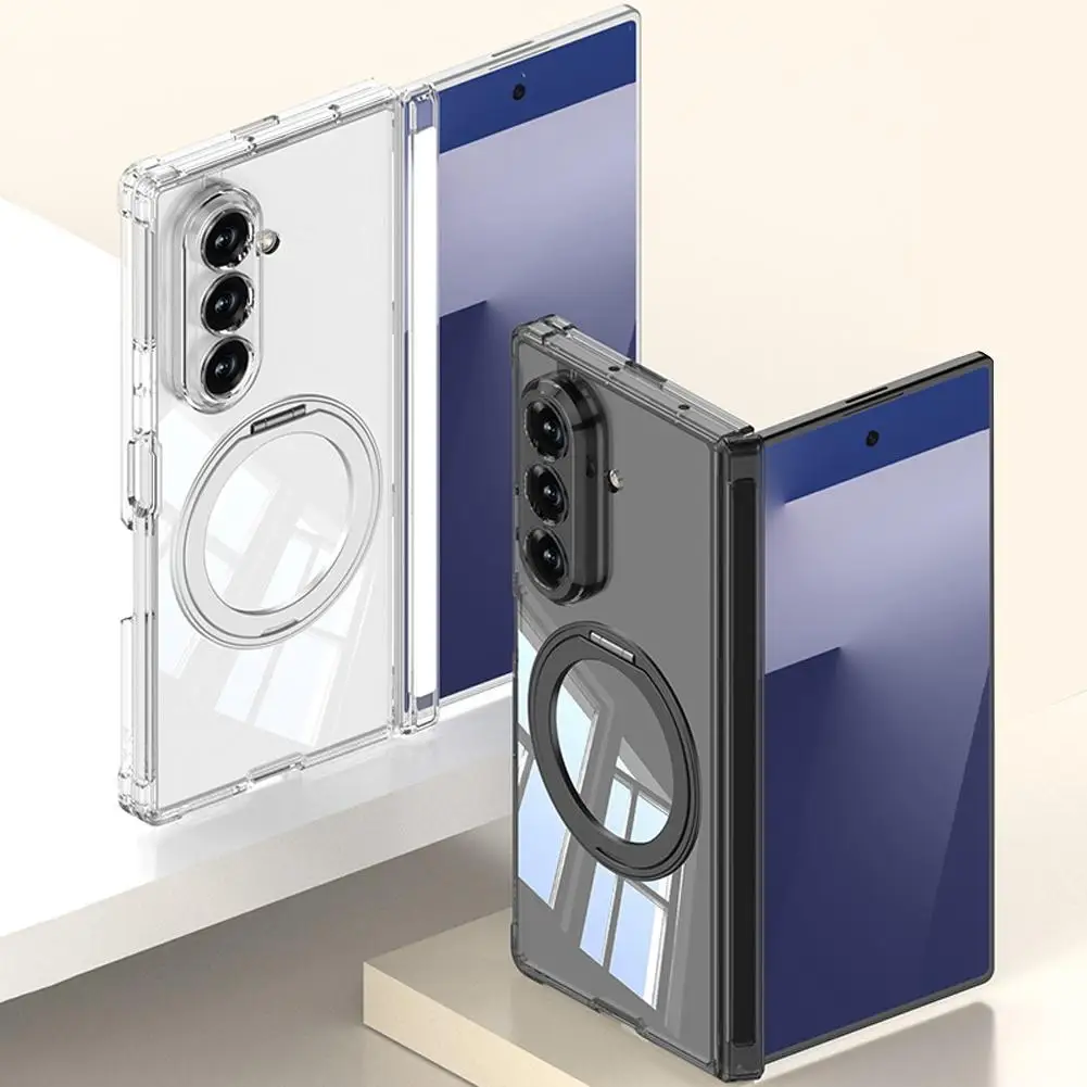 

For Samsung Z Fold 7 Magnetic Protective Case 360° Holder Magnetic Phone Accessories Shell Transparent Rotating Case T0M2