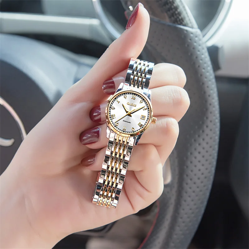OLEVS Diamond Time Automatic Mechanical Women Watches Ladies Creative Steel Women's Bracelet Watches Female Waterproof Clock