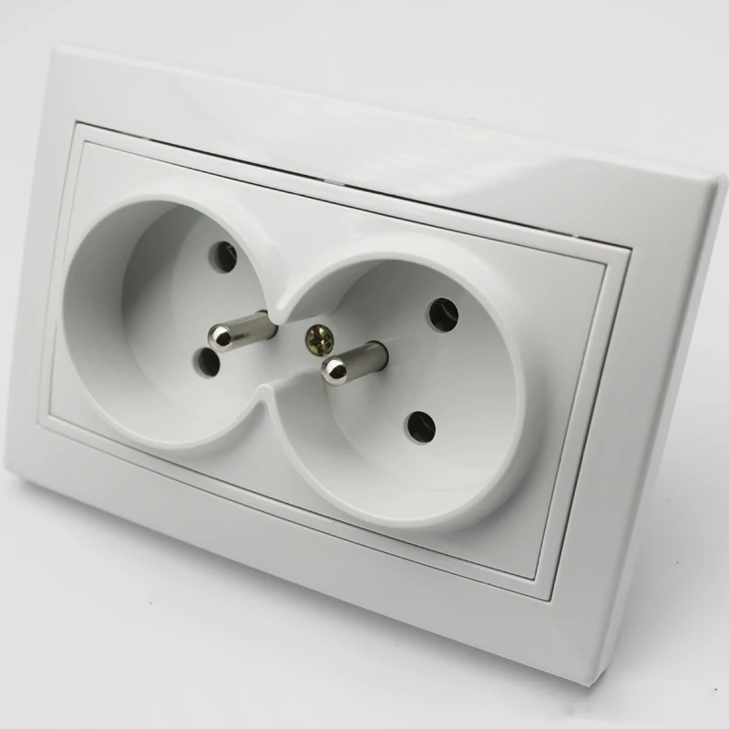 118mm type French standard 2gang plug double wall power outlet CE certified ABS material socket EU-8013