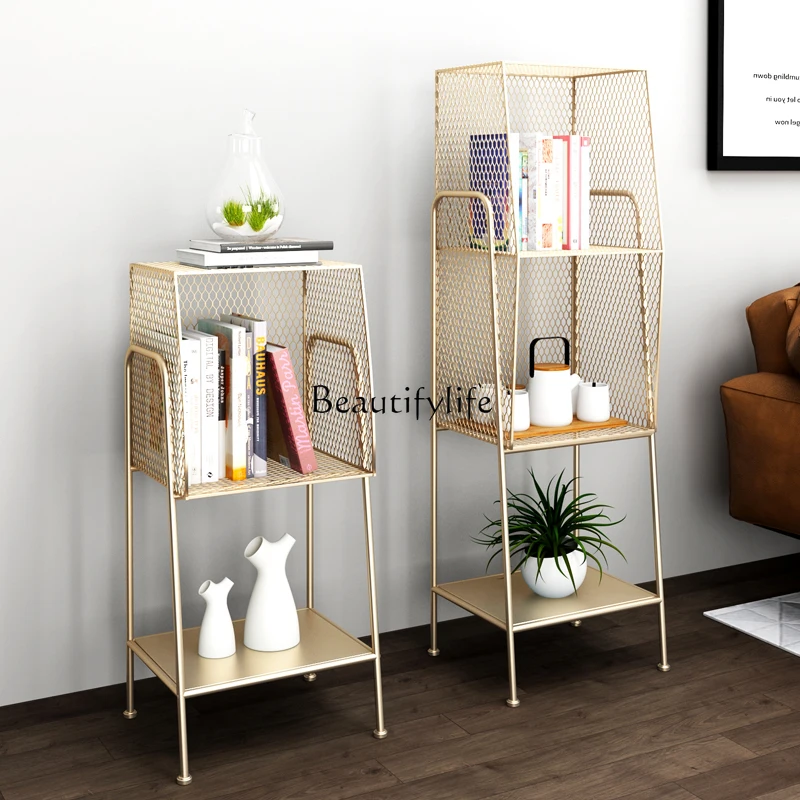 Nordic Light Luxury Side Cabinet Storage Rack Floor Iron Modern Simple Small Apartment Living Room Locker