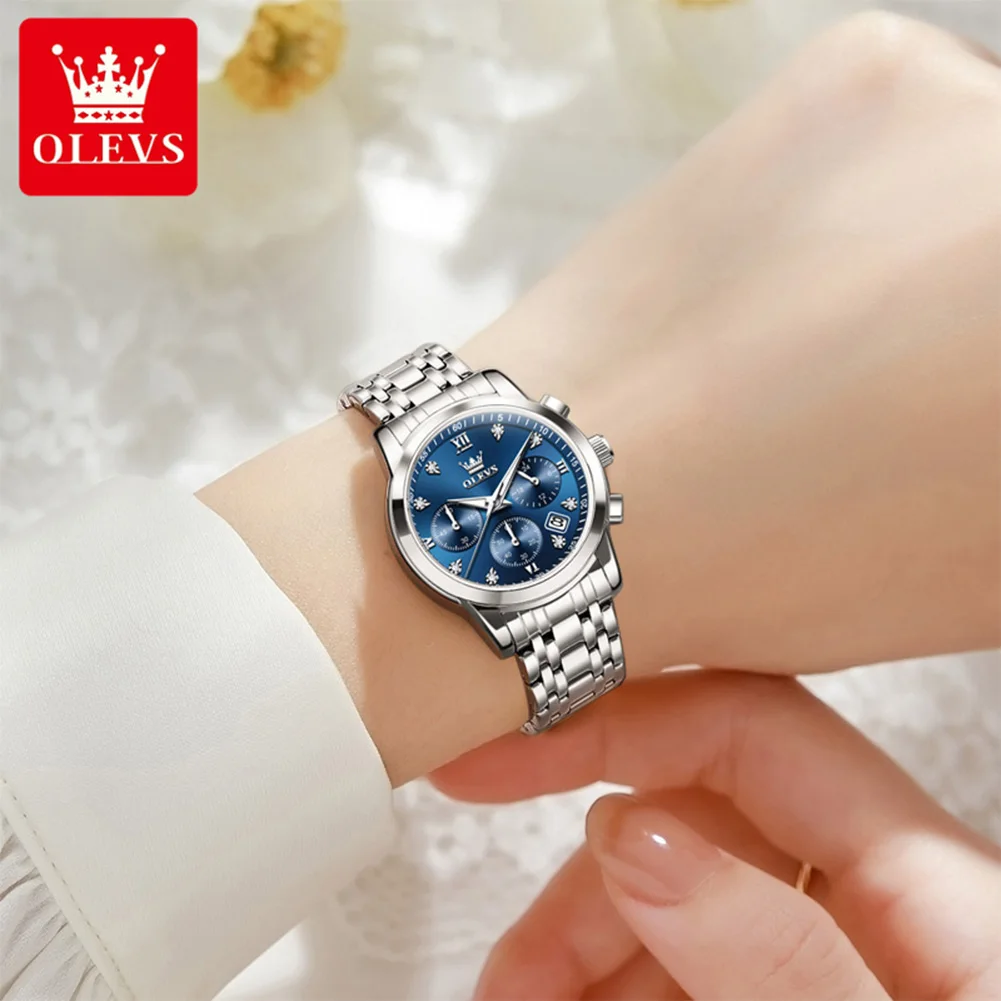 OLEVS 2858 Classic Elegant Women's Watch Top Brand Chronograph Waterproof Luminous Day Date Ladies Quartz Wristwatch