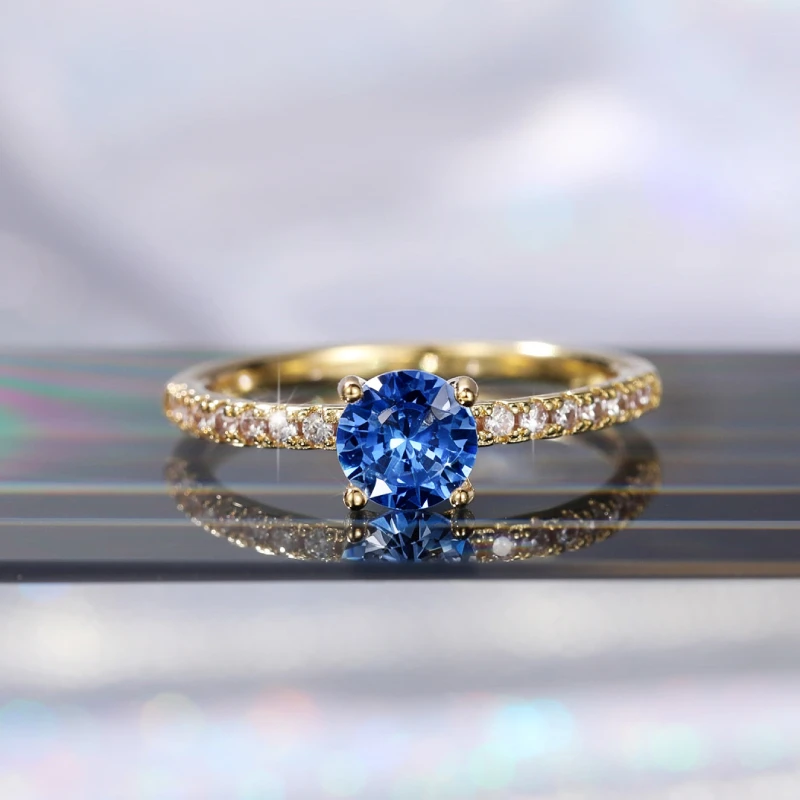 Huitan Klassisches 4-Krallen-Design, rund, Zirkonia, für Damen, Hochzeit, Verlobungsringe, 3 Farben erhältlich, zurückhaltender Brautschmuck, heißer Verkauf – Detail 34