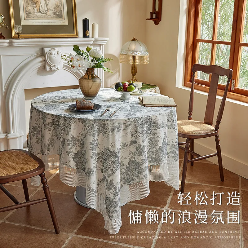 Elegant Handmade Yarn Round Tablecloth, French Retro High-end Table Cover for Dining & Coffee Table
