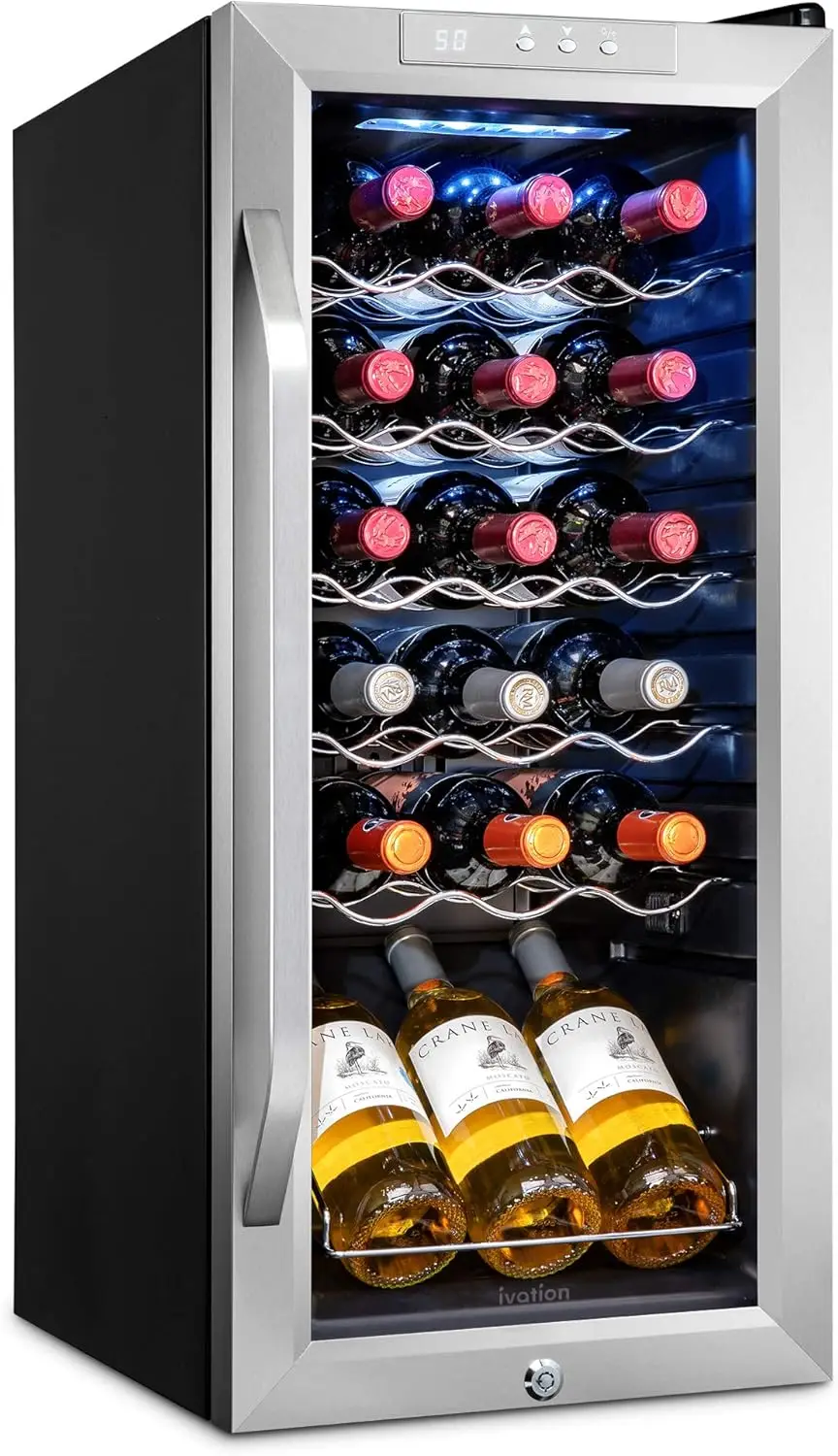 18 Bottle Compressor Wine Cooler Refrigerator w/Lock | Large Freestanding Wine Cellar For Red, White, Champagne or Sparkling