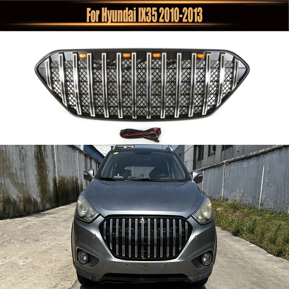 

For Hyundai IX35 2010-2013 ABS Accessories Gloss Black Or Chrome Car Upper Racing Grille Hood Grill Front Radiator Grille Fits