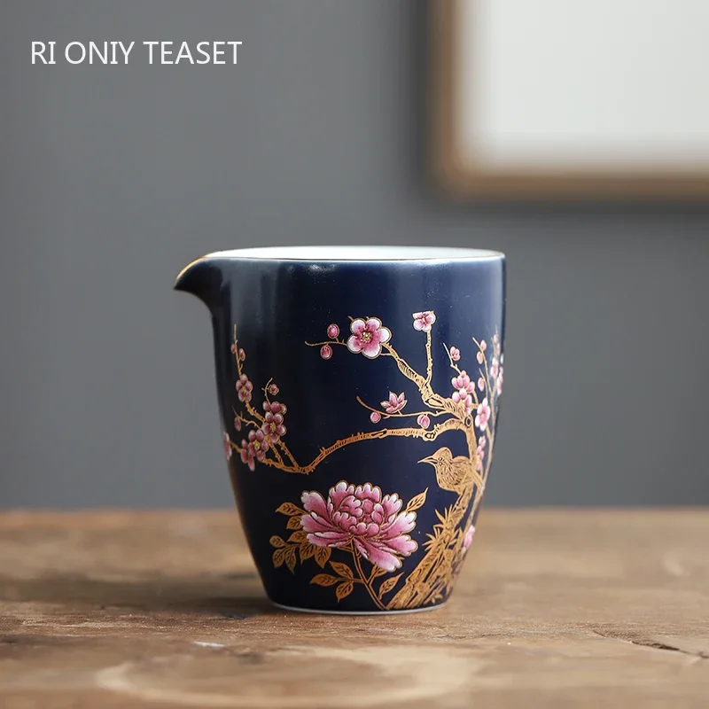 

Chinese Palace Luxury Ceramic Fair Cup Cha Hai Hand-painted Flower and Bird Teacup Tea Infusers Handmade Porcelain Tea Set