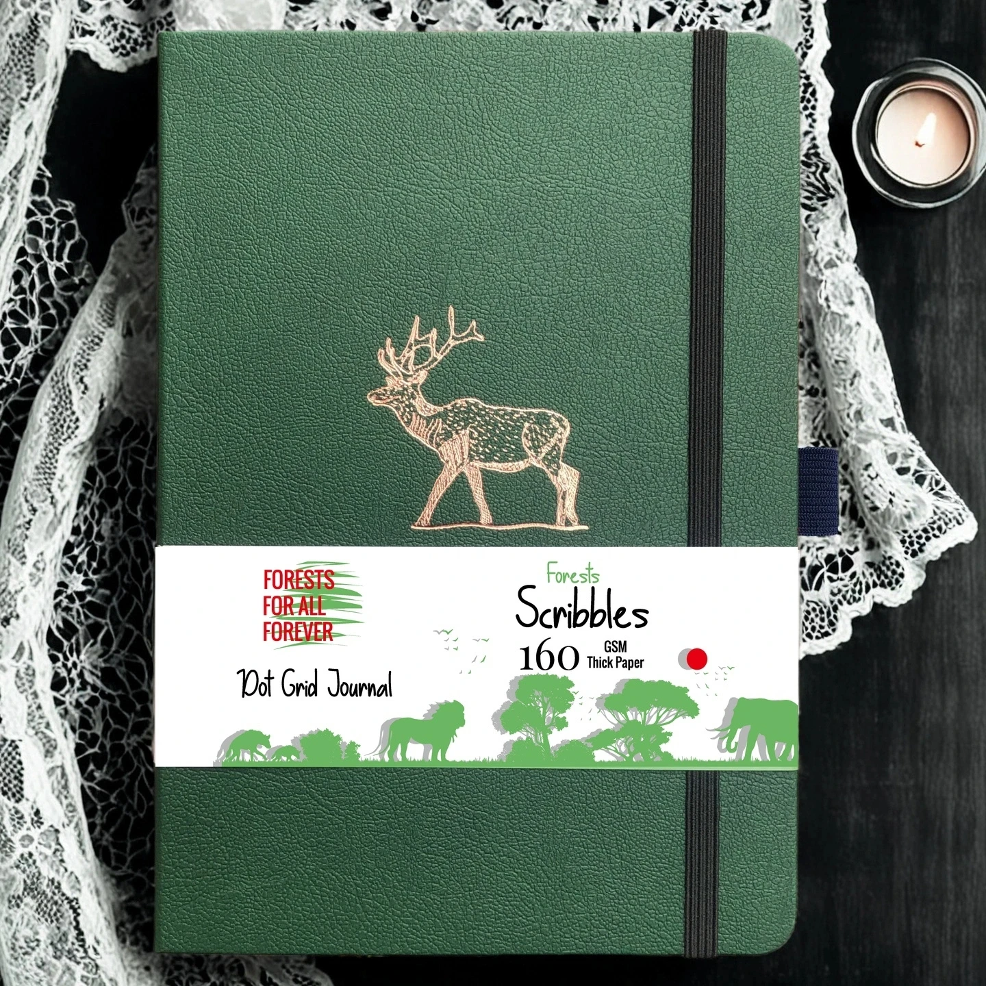 Carnet à grille de points en cuir PU Deer – Taille A5 à couverture rigide, pages numérotées, pour Bujo, croquis et productivité