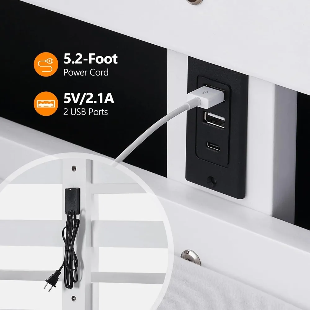 Łóżko piętrowe Vingli Twin over Full z 38 cm wysokim barierką, oświetleniem LED i stacją ładującą - konwertowalny design z litego drewna.