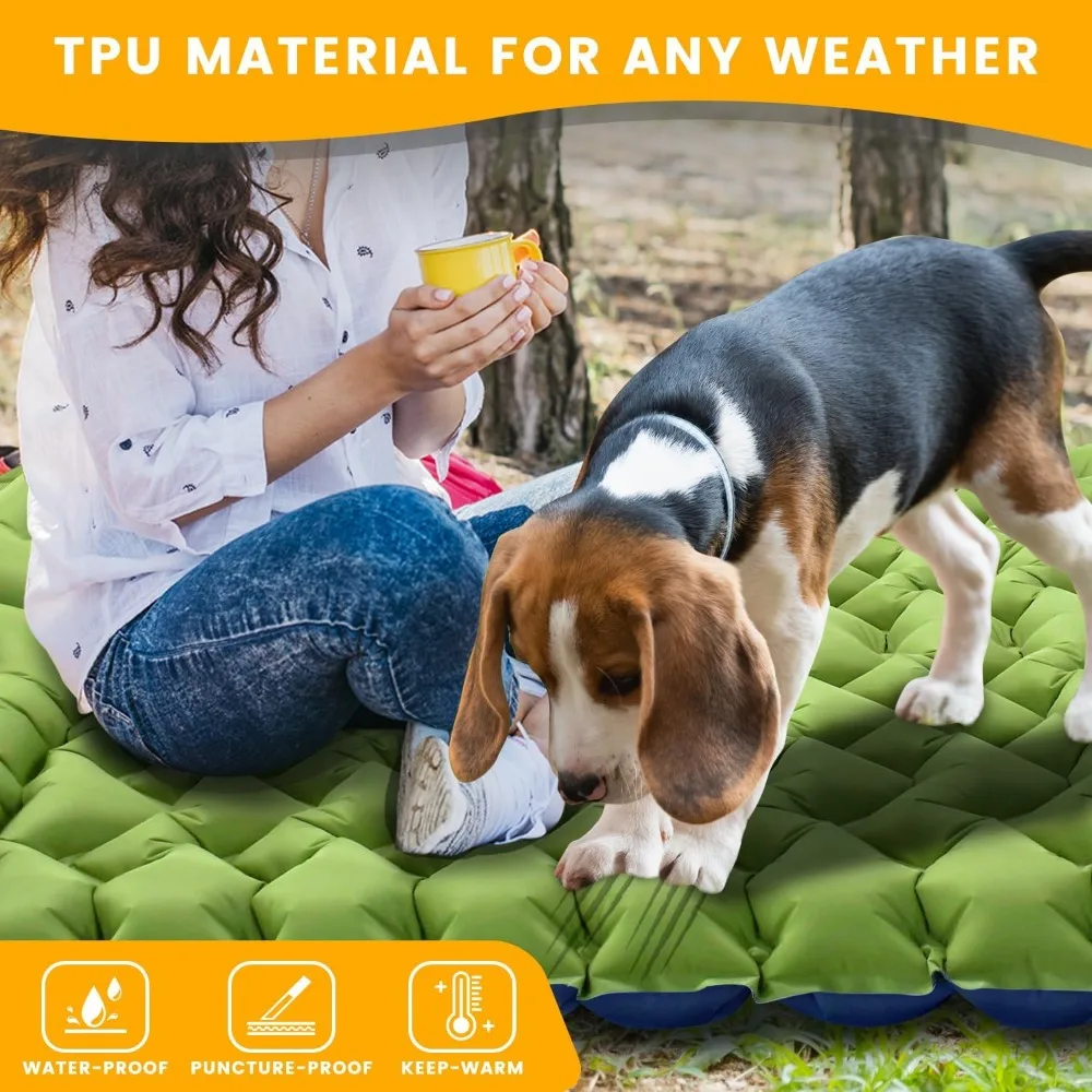 وسادة نوم مزدوجة سميكة خفيفة الوزن مع وسادة مدمجة ومضخة قدم لـ 2، حصيرة تخييم مدمجة قابلة للنفخ #6