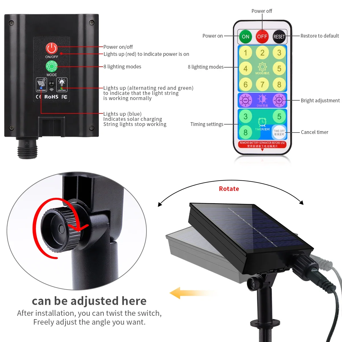 100M 50M Outdoor Solar String Fairy Light Waterproof Garland Large Solar Panel Fast Charge Lamp for Wedding Party Garden Decor