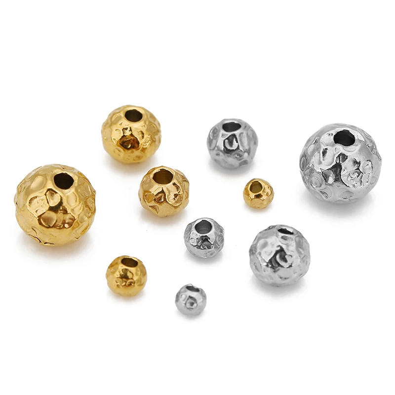 10pcs 3/4/5/6/8mm Stainless Steel Frosted Hammerd Texture Beads Charm Gold Loose Spacer Beads for DIY Bracelets Jewelry Making - Image 2