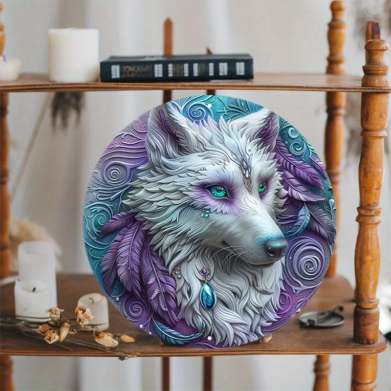 Cute Gray Fluffy Wolf Aluminum Sign, UV and Scratch Resistant, Easy-Hang, Outdoor and Indoor Decoration, Wall Art, Home Decor