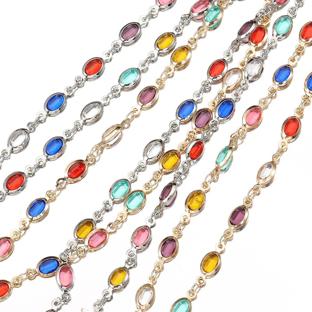 1meter Glass Crystal Oval Beads Copper Chain for Necklace Bracelet DIY Jewelry Making Accessories