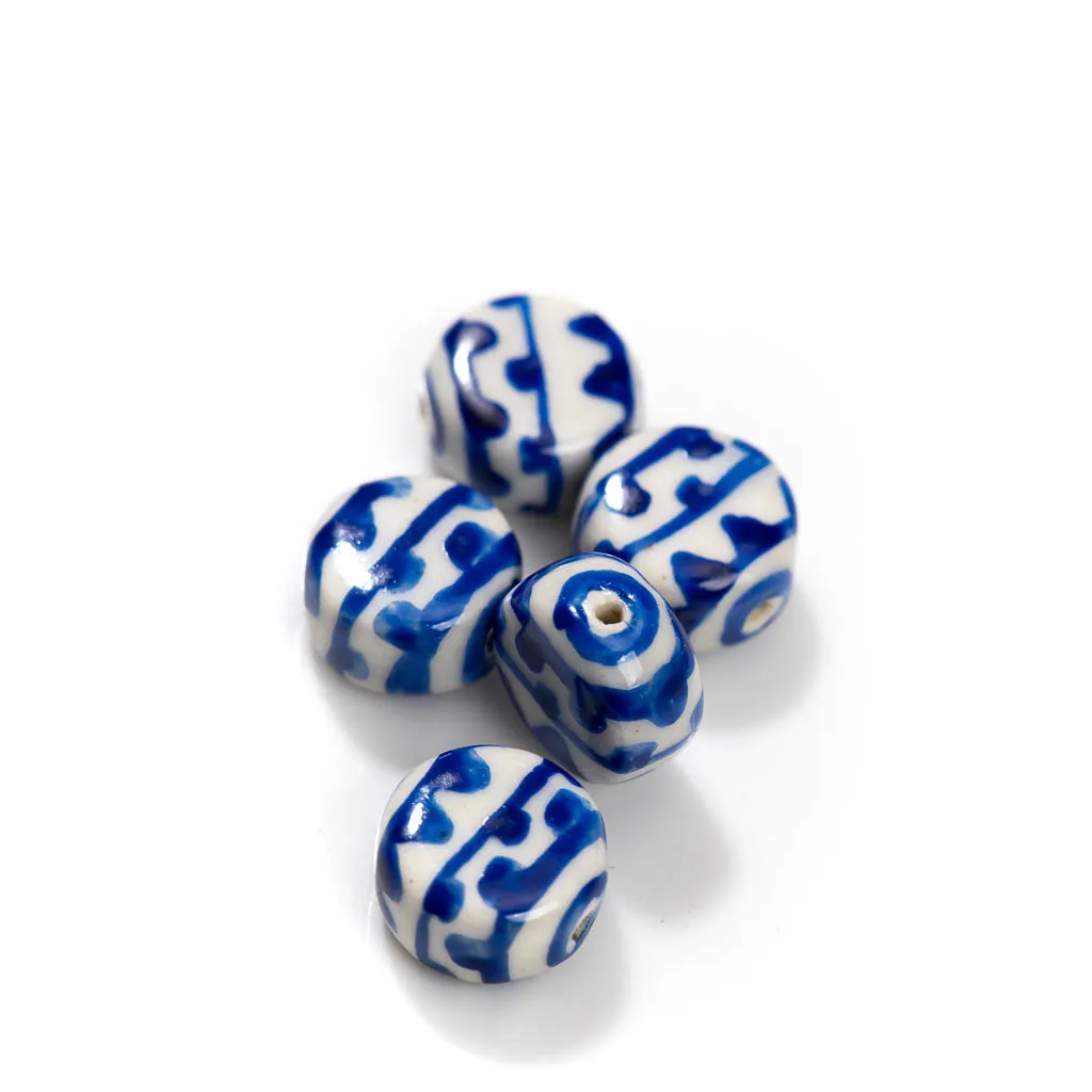 5pcs Hand-Painted Abstract Art Ceramic Beads – Intricate Patterns for DIY Jewelry – Model Z721