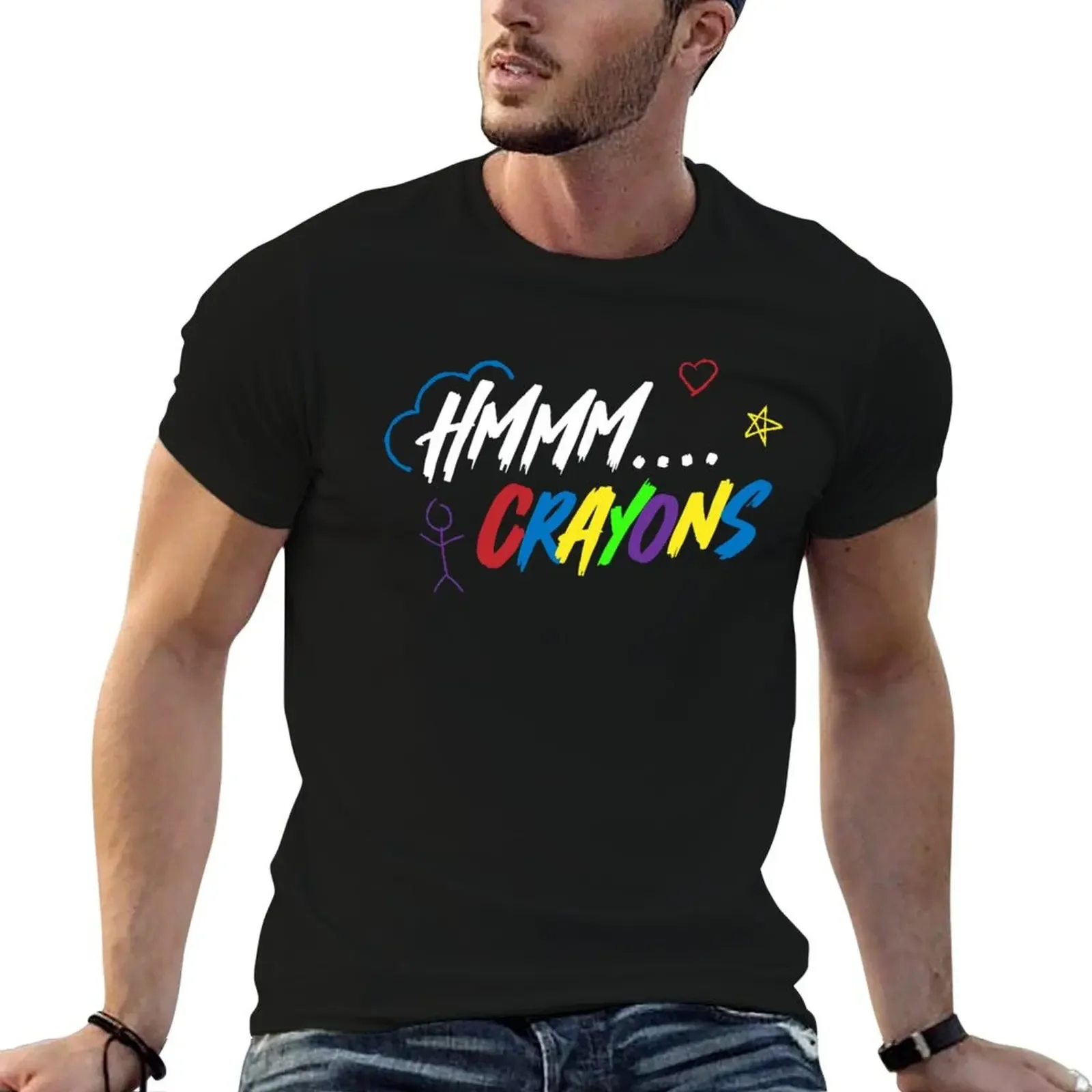 Hmmmm crayons black T-Shirt blanks quick drying mens cotton t shirts