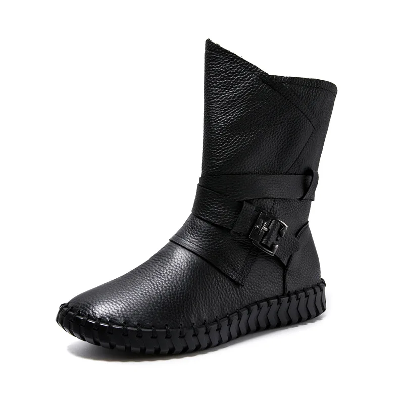 

Новые зимние женские ботинки из натуральной кожи, длинные сапоги ручной работы на мягкой подошве на плоском каблуке, теплая плюшевая женская обувь, большие размеры 43 WSH5349