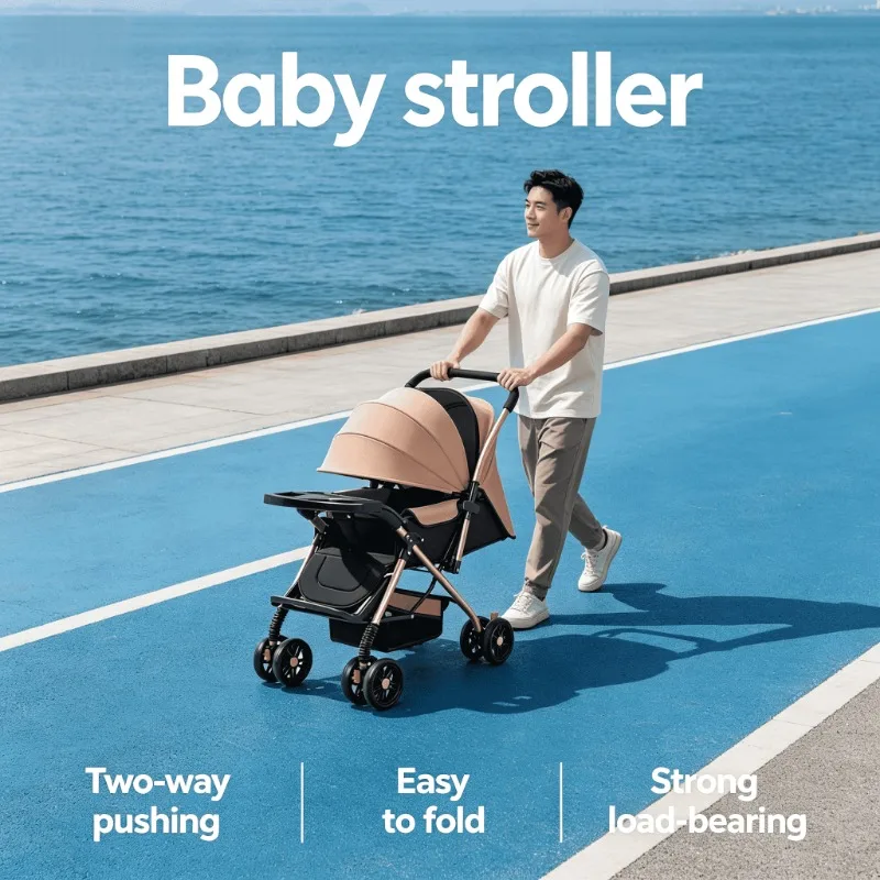 

Lightweight & Compact Foldable Reversible Baby Stroller Ideal Travel Pram with Reclining Seat Infants Effortless One-Handed Fold