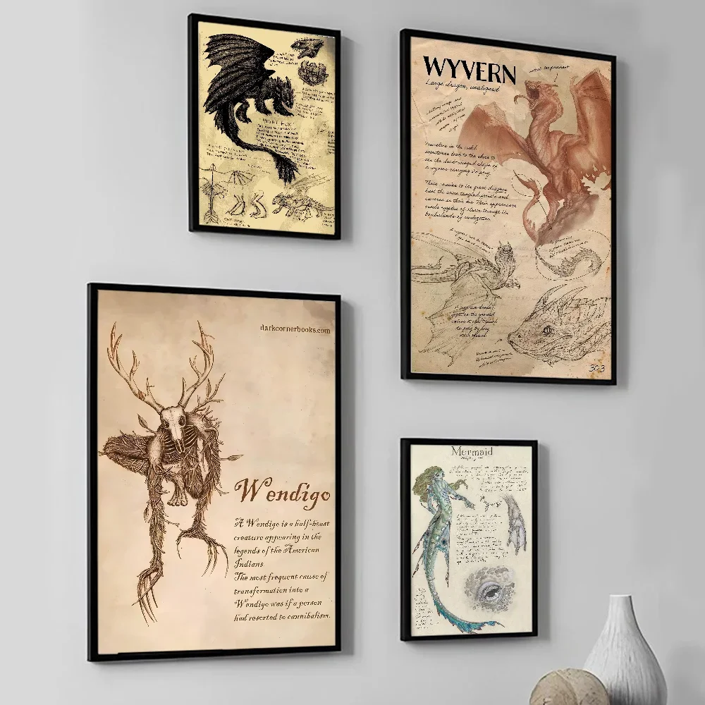 1pc Game Monster Manual Slyzard Hippogriff Wendigo Poster HD Posters Home Room Bar Cafe Decor Art Wall Painting Picture