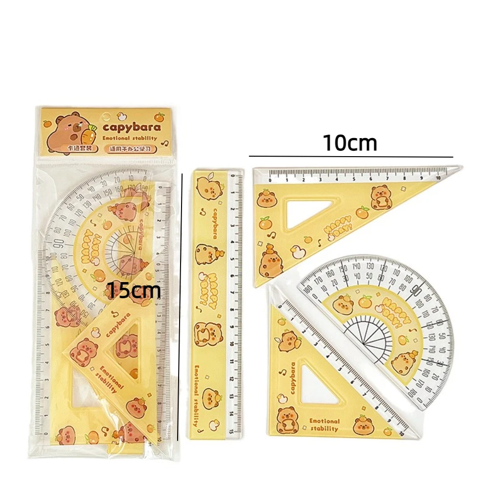 1 Set Cartoon Plastic Capybara Metric Ruler Triangle Ruler Protractor Plastic Ruler Straightedge Measuring Tool Student