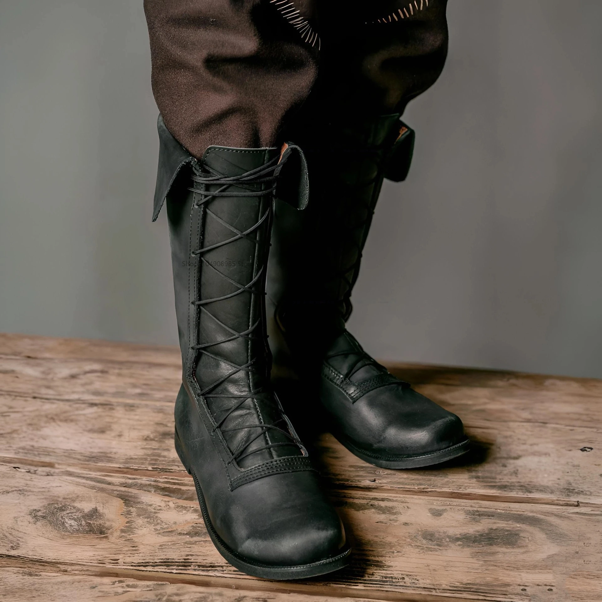 

Men's Long Tube Boots Direct Sale round Toe Polyurethane Adult Leisure Flat Bottom Bootsoles Vintage Large Size 38-48