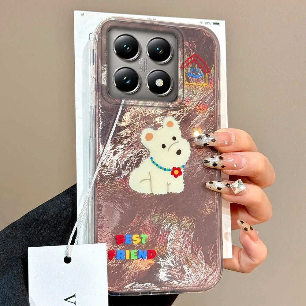 Rosa Simpatico Cane Modello Del Fumetto Glacier Texture Ragazze Donne Cassa Del Telefono Per Xiaomi 14T 13T Pro 11 Lite 5G NE Copertura Antiurto