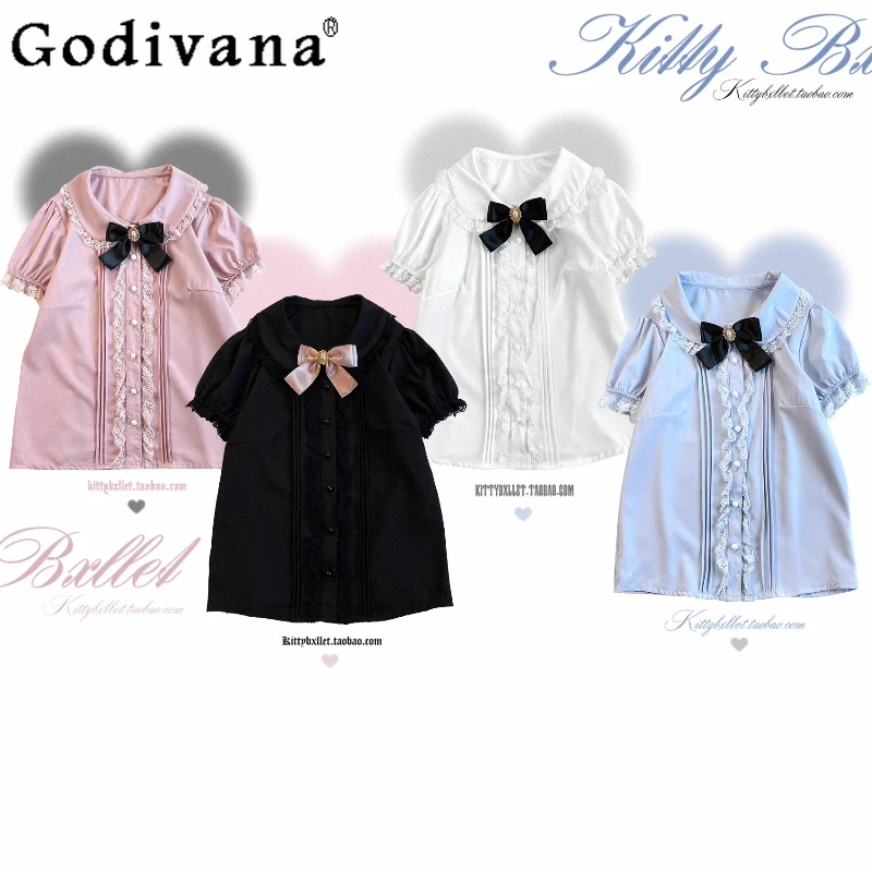 

Original Mine Series Mass-produced Lolita Short-sleeved Shirt Girls Summer Daily Dating Lace Edge Kawaii Top Y2k Strap Skirts