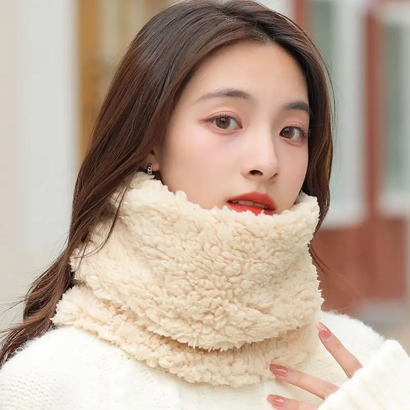 Women Winter Lamb Velvet Thicken Neck Protection Plush Scarf Cute Student Winter Outdoor Cycling Coral Velvet Warm Fake Collar