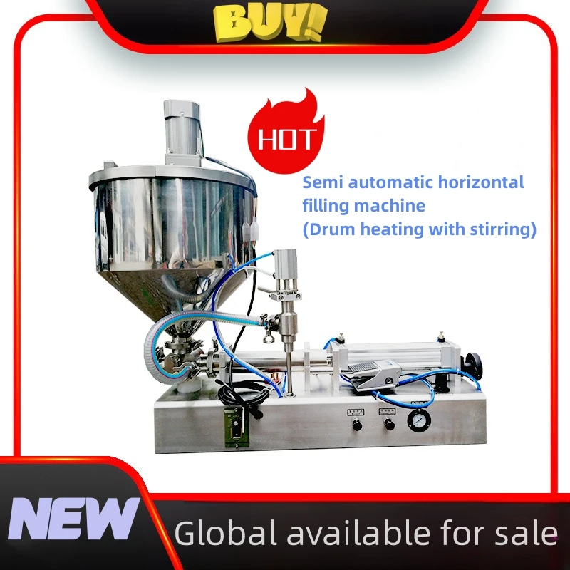 Horizontal paste liquid filling machine with a single head filling range of 10-300ml, adding stirring and heating functions