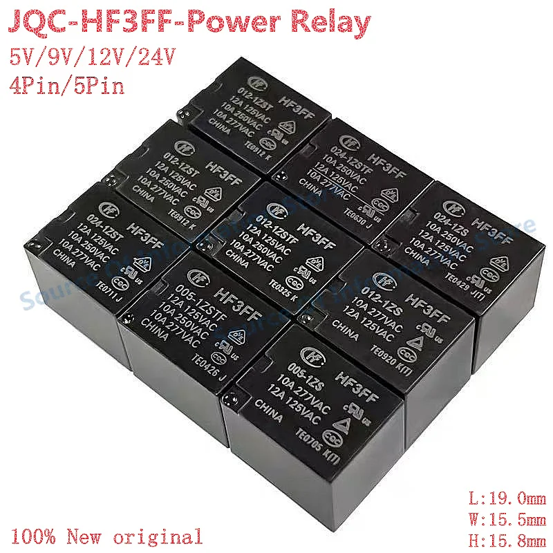 20Pcs T73 HF3FF JQC-3FF 5/9/12/24V DC Coil Power Relay 10A 250VAC 4Pin/5Pin PCB Relay for Smart Home & Industrial Control