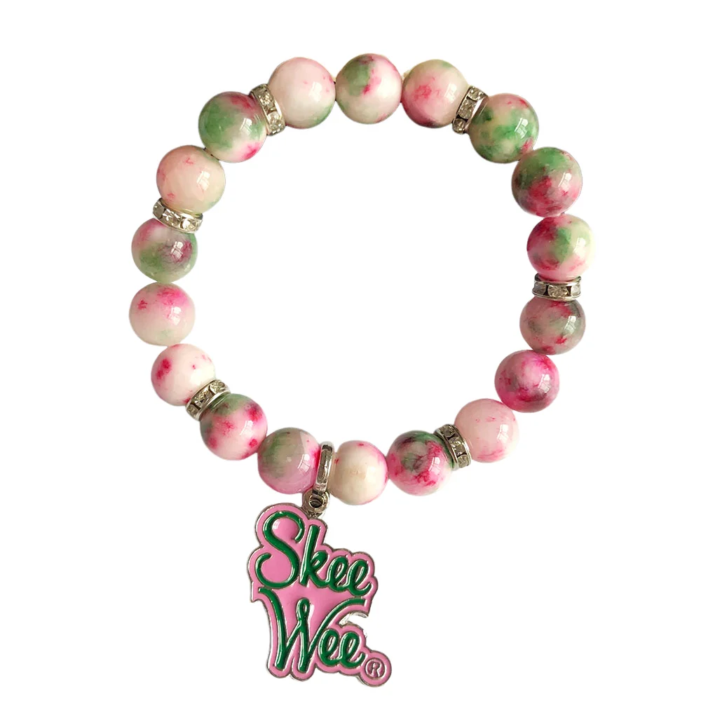 Style Hand Made Pink Green White Tricolor Natural Stone Bracelet Jewelry