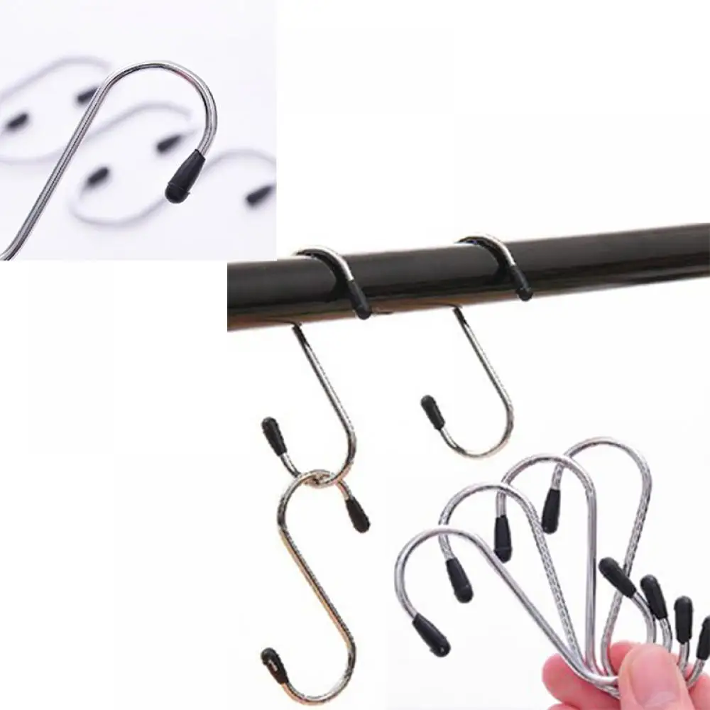 4pcs Stainless Steel S-Shape Hook Kitchen Bedroom Multi-function Railing S Hanger Hook Clasp Holder Hooks Hanging Storage Tools