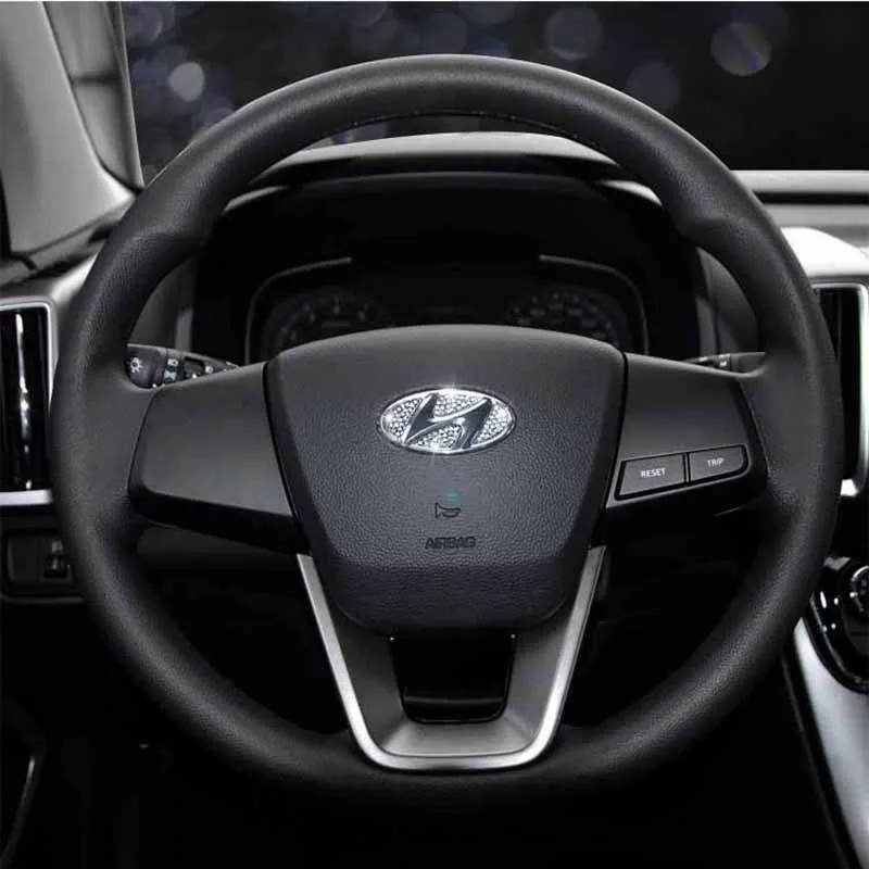 Car interior Car Steering Wheel Logo Crystals Diamond/ Carbon Fiber Decor Cover Sticker For Hyundai i25 i35 Tucson Accent image 2