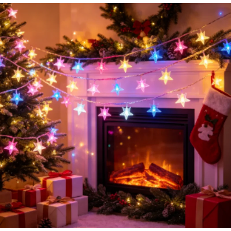 20 LED Star String Lights, Battery Powered Twinkle Christmas Decor