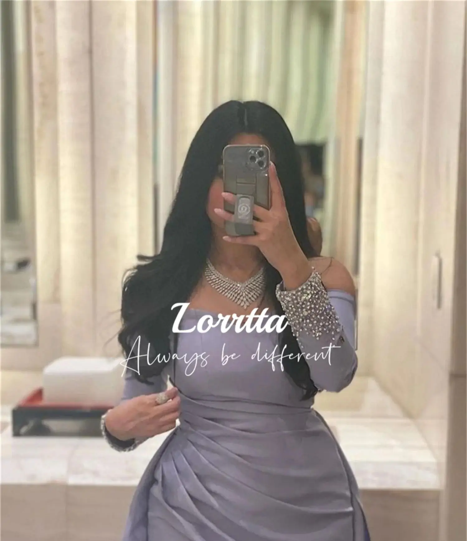 Lorrtta vestido de noche elegante púrpura elegante, manga larga, sirena, cuentas, satén, Dubai, ocasión Formal, longitud hasta el suelo,