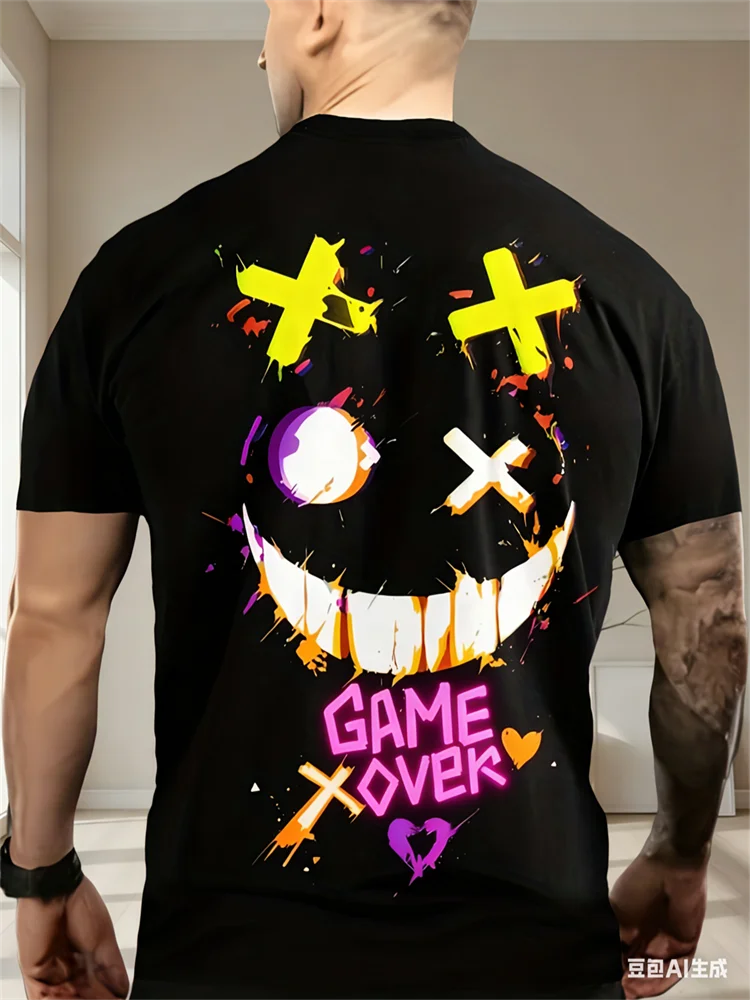 T-shirt moda di strada estiva per uomo Hip Hop girocollo manica corta Top espressione 3D stampa pullover Tee uomo abbigliamento oversize