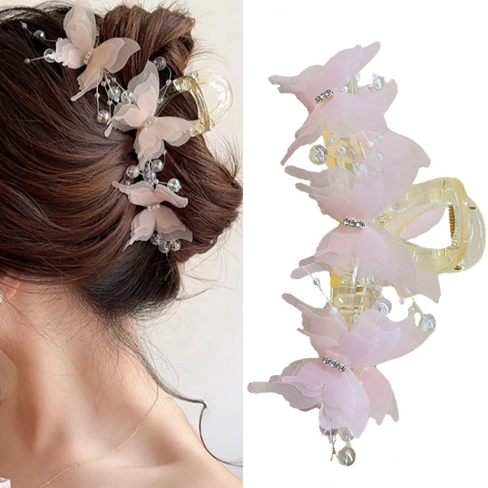 

Butterfly Bubble Crab Hair Clip Pearl Mesh Bow Ponytail Clips Back Head Shark Clip Hairpin Woman Hair Accessories Hair Claw