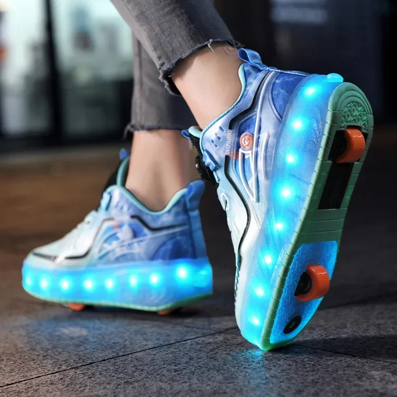 2-Wheel Roller Skate Shoes For Men and Women Fashion Girl's Sneakers With Wheels Dual-purpose Kids Skating Sports Shoes