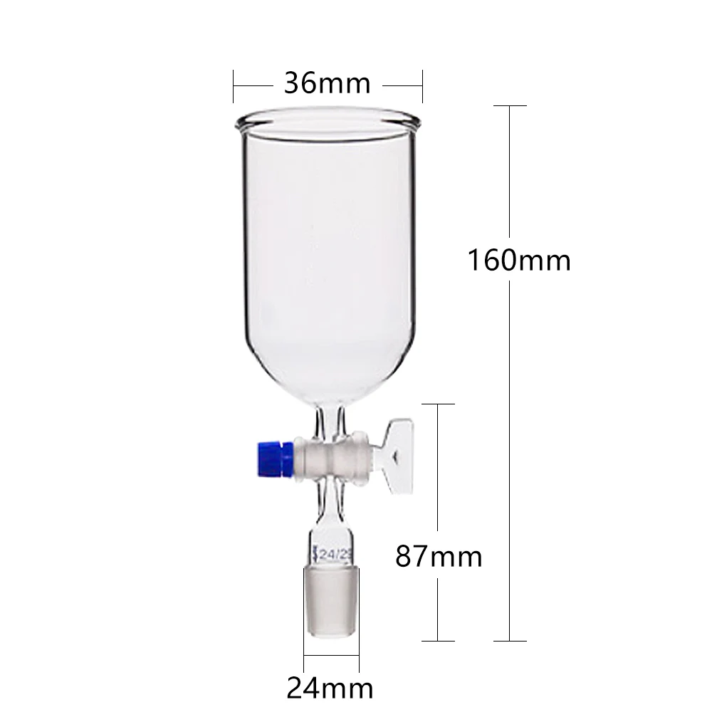 Embudo de vidrio cilíndrico de interfaz estándar (con pistón de vidrio) instrumento de experimento químico de 50-200 ml
