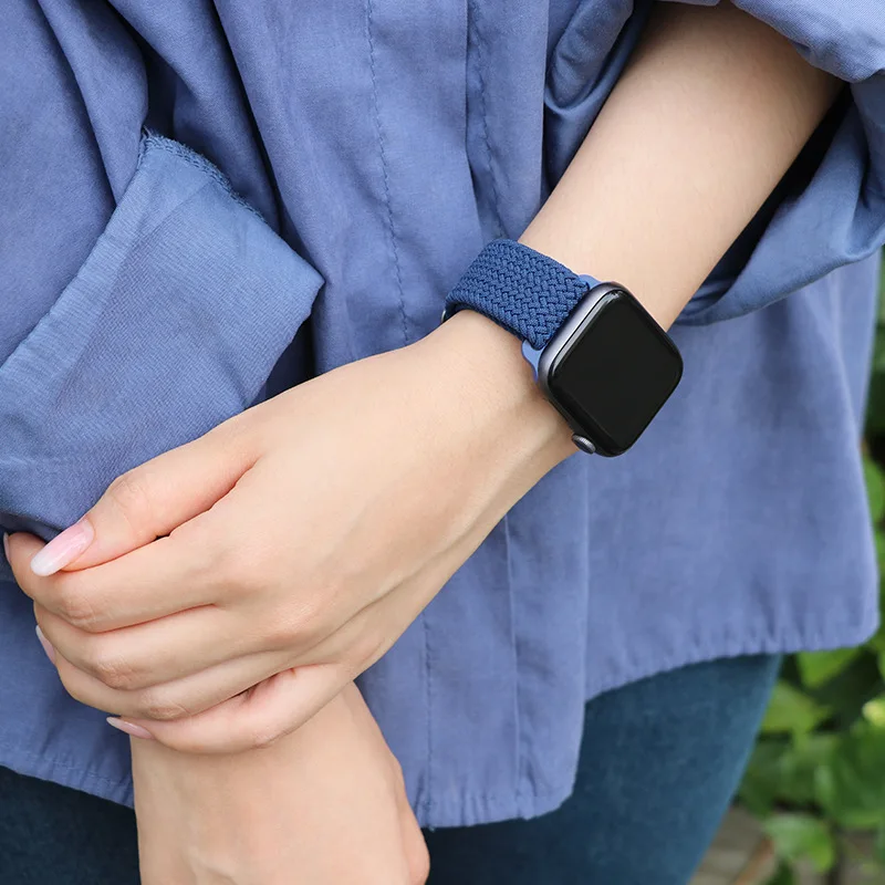 41 مللي متر 42 مللي متر 38 مللي متر 44 النايلون مطاطا النسيج سوار IWatch 4 5 SE 6 مضفر سولو حلقة حزام ل أبل ساعة 7 الفرقة 44 مللي متر 40 مللي متر 45 مللي متر