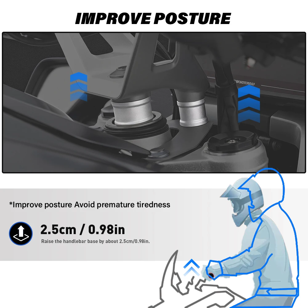 2.5CM HANDLEBAR RISER FOR BMW R 1300 RT R1300 RT R 1300RT R1300RT 2025- Accessories Motorcycle Aluminum Handlebar Lift Kit view 3