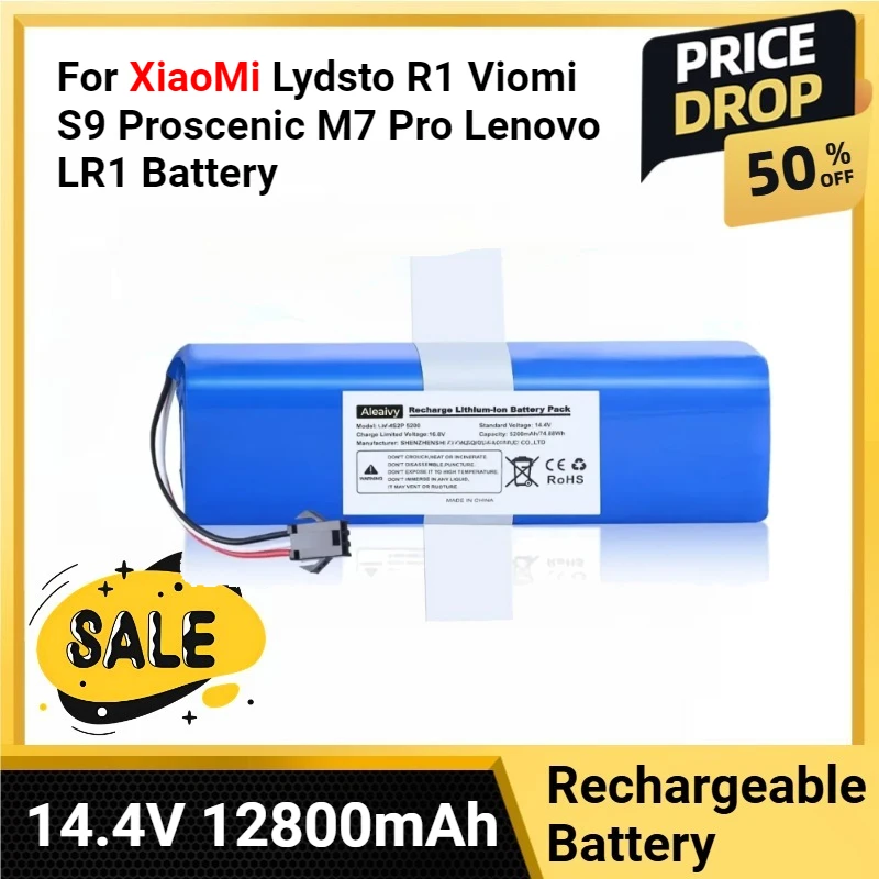 

Replacement Li Ion Battery Pack 14.4V 12800mAh for XiaoMi Lydsto R1 Viomi S9 Proscenic M7 Pro Lenovo LR1 Battery