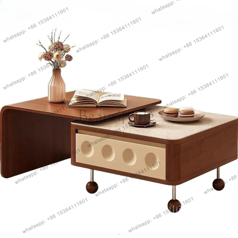 French medieval retractable coffee table trolley multi-functional creative side table two-in-one