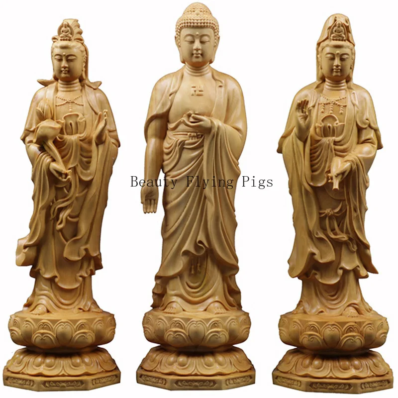 

Solid wood hand carved statue of Guanyin Buddha home living room figures feng shui ornaments