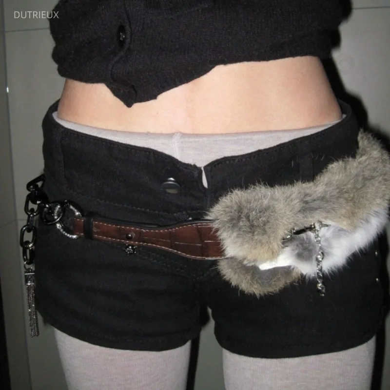Vintage Faux Fur Belts Y2K Metal Bead Chain Plush Waist Chain Furry Fur Sexy Cowgirl Waistband Punk Belt Jeans For Night Club