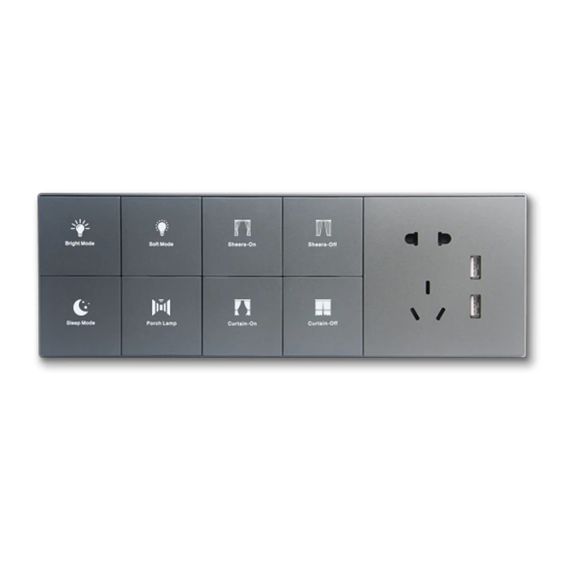 Customized 19F 433 Wireless Big Push Button USB Port Wall Light Switch and Socket for Smart Hotel with Scene Mode