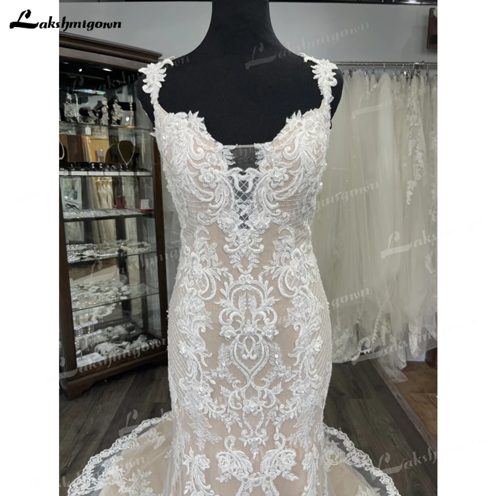 Chique bainha vestido de casamento lgory sobre vestidos de casamento nude uma linha até o chão ilusão renda sheer volta feito sob encomenda