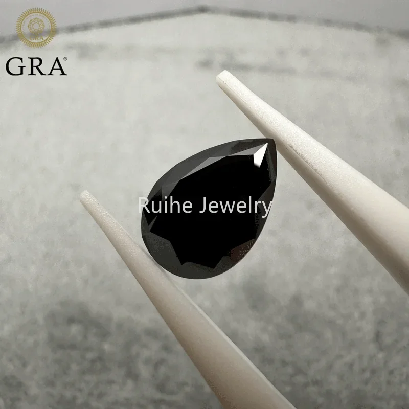 Ruihe Original Black Color Moissanite Stone Pear Cut Loose Gemstone Passed Diamond Test with GRA Charms for Jewelry Making